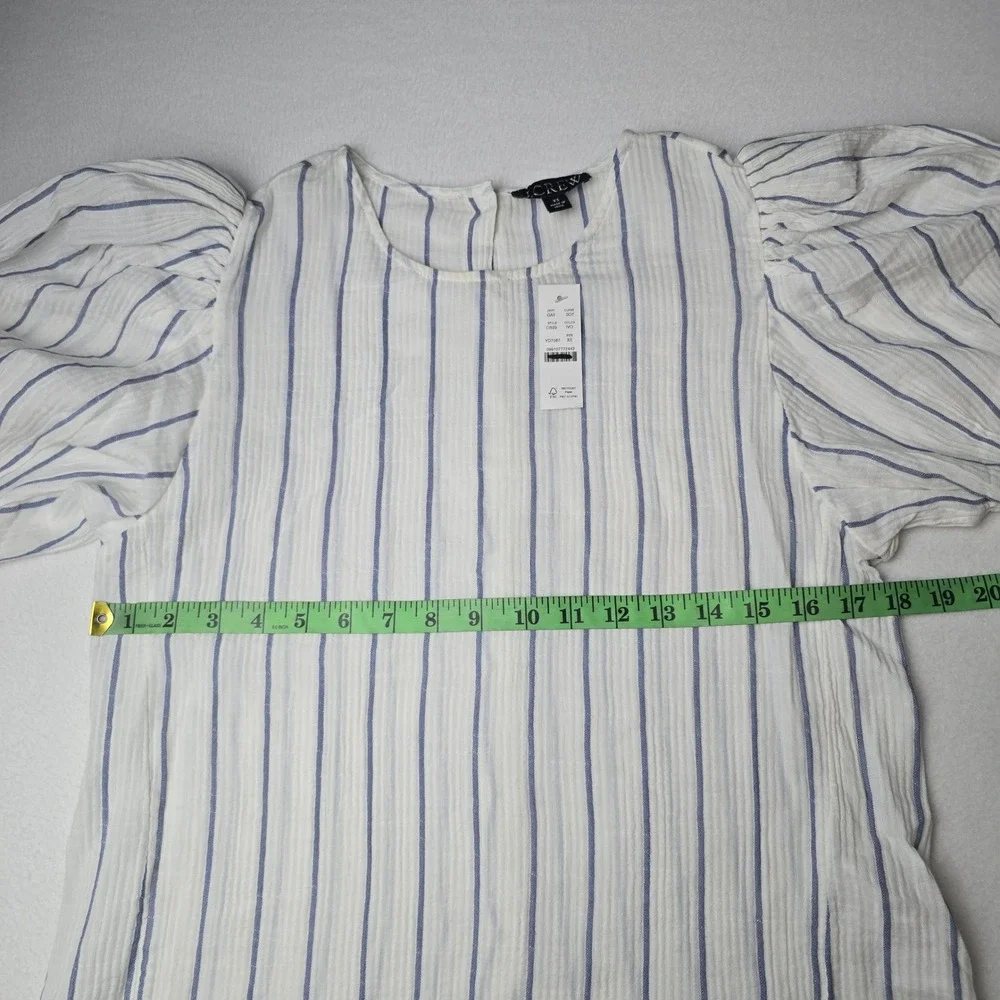 J. Crew NWT Women's Puff Sleeve Top in Sheer Gauze White Striped Size‎ XS